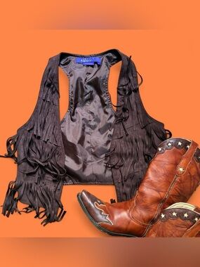 Miley Cyrus & Max Azria Brown Fringe Suede Vest